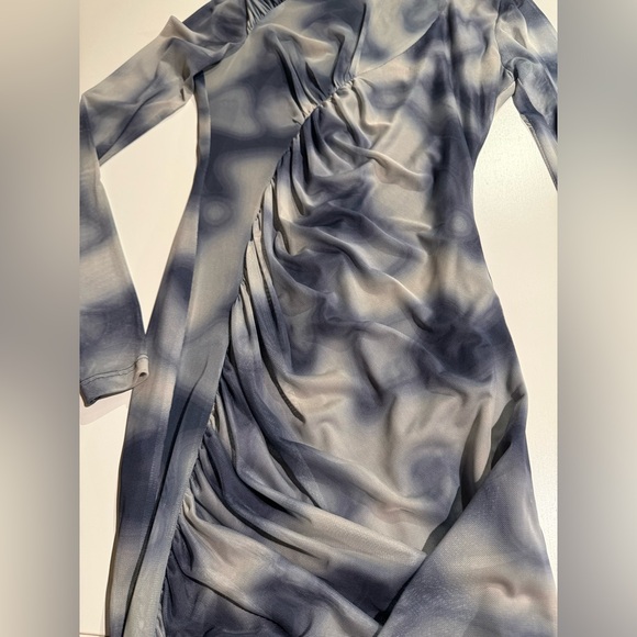 Zara Printed Tulle Long Sleeve Bodycon Dress Size L - Picture 6 of 10